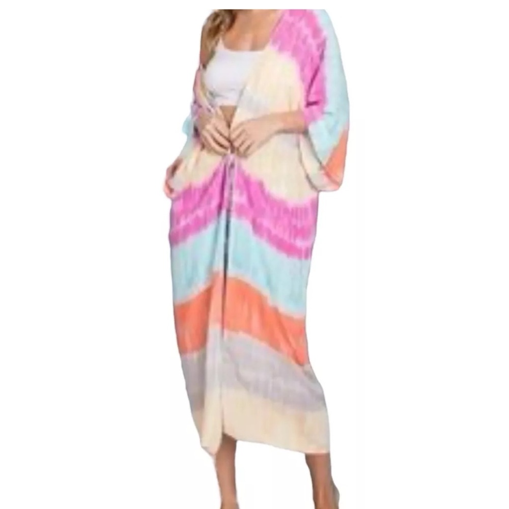 Open front Kimono Pastel print One Sz Fits Most . Tie Dye Boho EUC